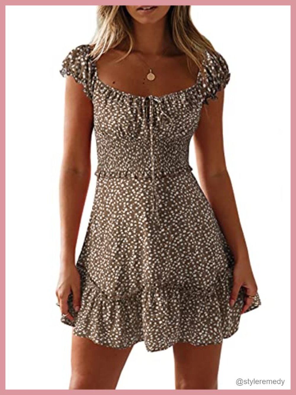 Womens Floral Mini Dress Ruffle Sleeve Sweetheart Neck High Waist Sundress